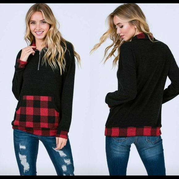 Tops - Buffalo plaid half zip